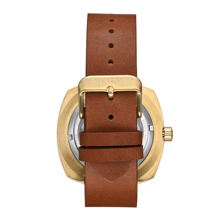 Davenport Engraved-Case Leather-Band Watch w/ Date Gold/Brown | Black Dial