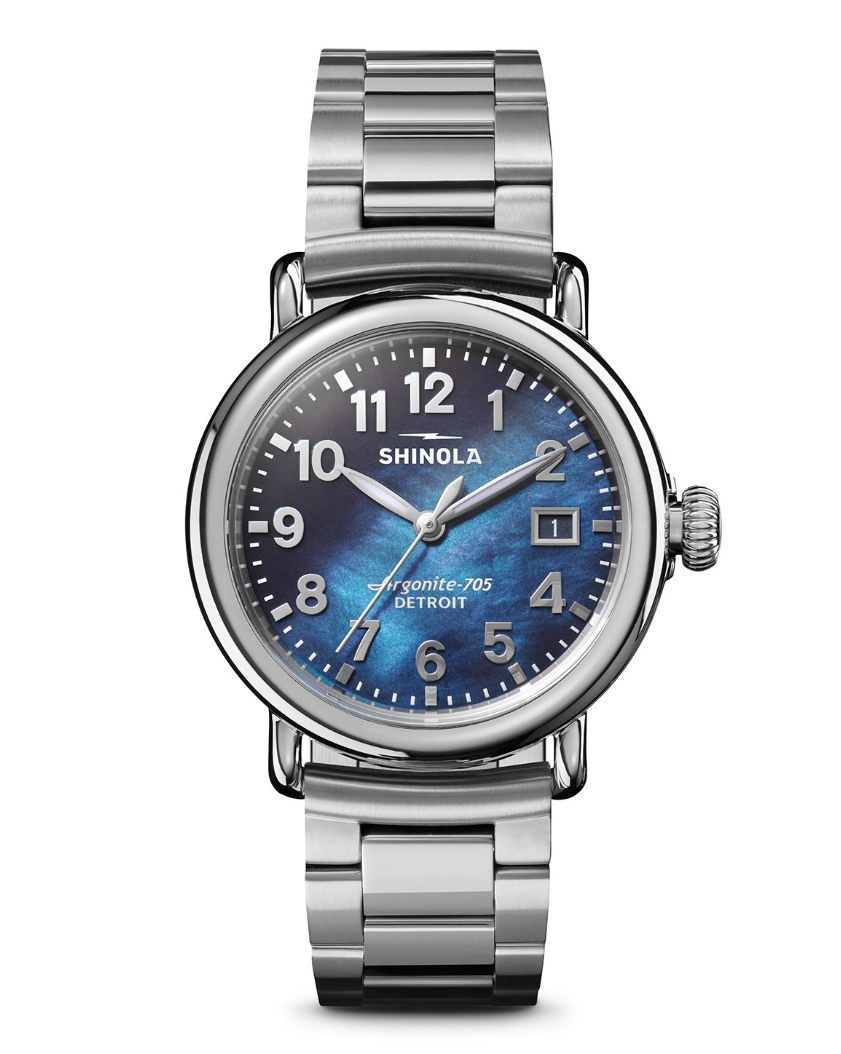 Runwell 3HD 36mm, MOP Silver Bracelet Cadet Blue Dial
