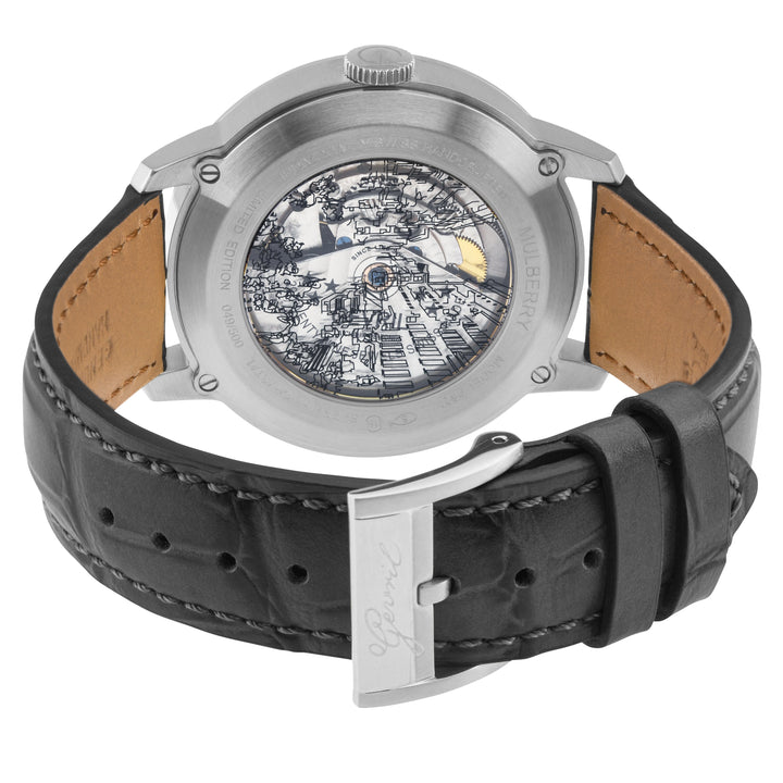 Mulberry Gevril Men's Mulberry SS Case,SS Bezel, Black Dial with embossed textur