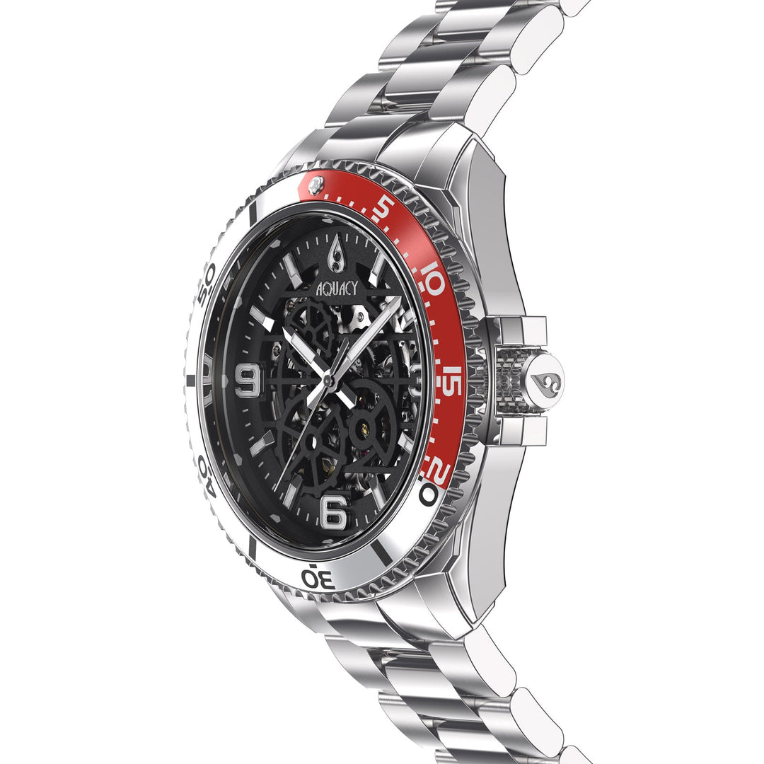 Automatic Miyota Movement Skeleton Silver/Red | Black Dial