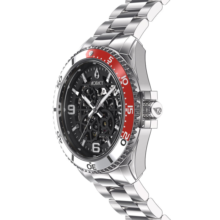 Automatic Miyota Movement Skeleton Silver/Red | Black Dial
