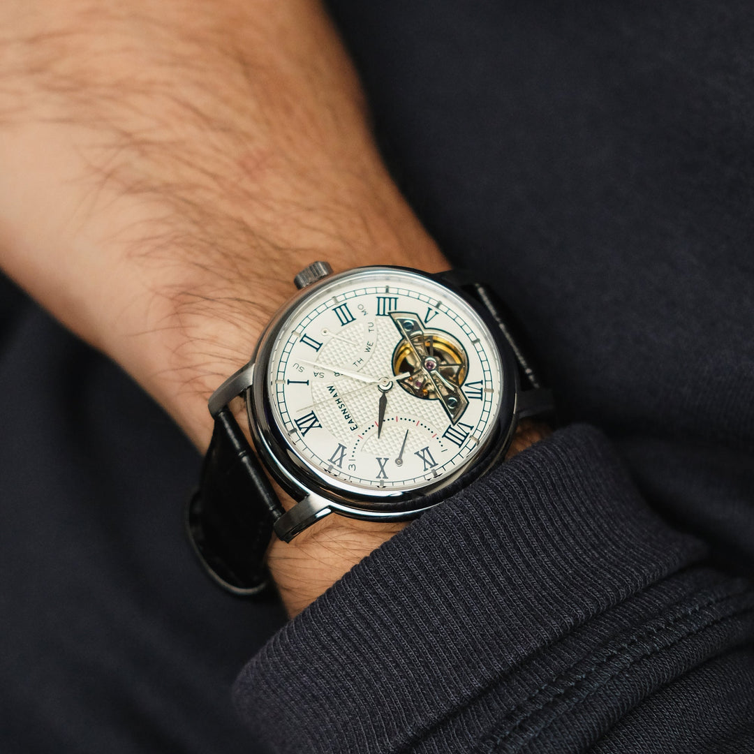 Heritage Longcase Double Retrograde Calendar Open Heart Automatic White / Genuin