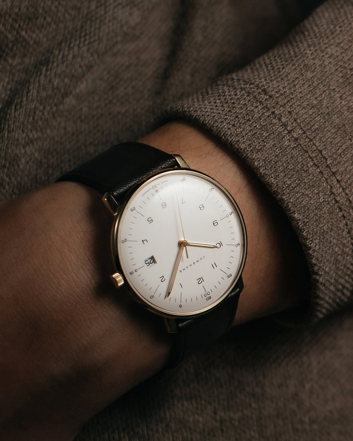 Max Bill Quartz White Dial / Brown Leather Strap Silver Dial