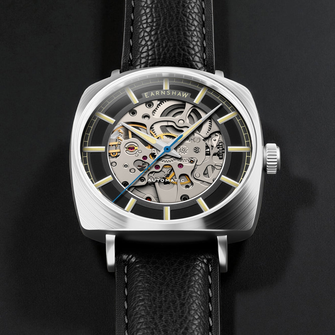 City Of London Moorgate Skeleton Automatic Black / Genuine Leather Strap Black D