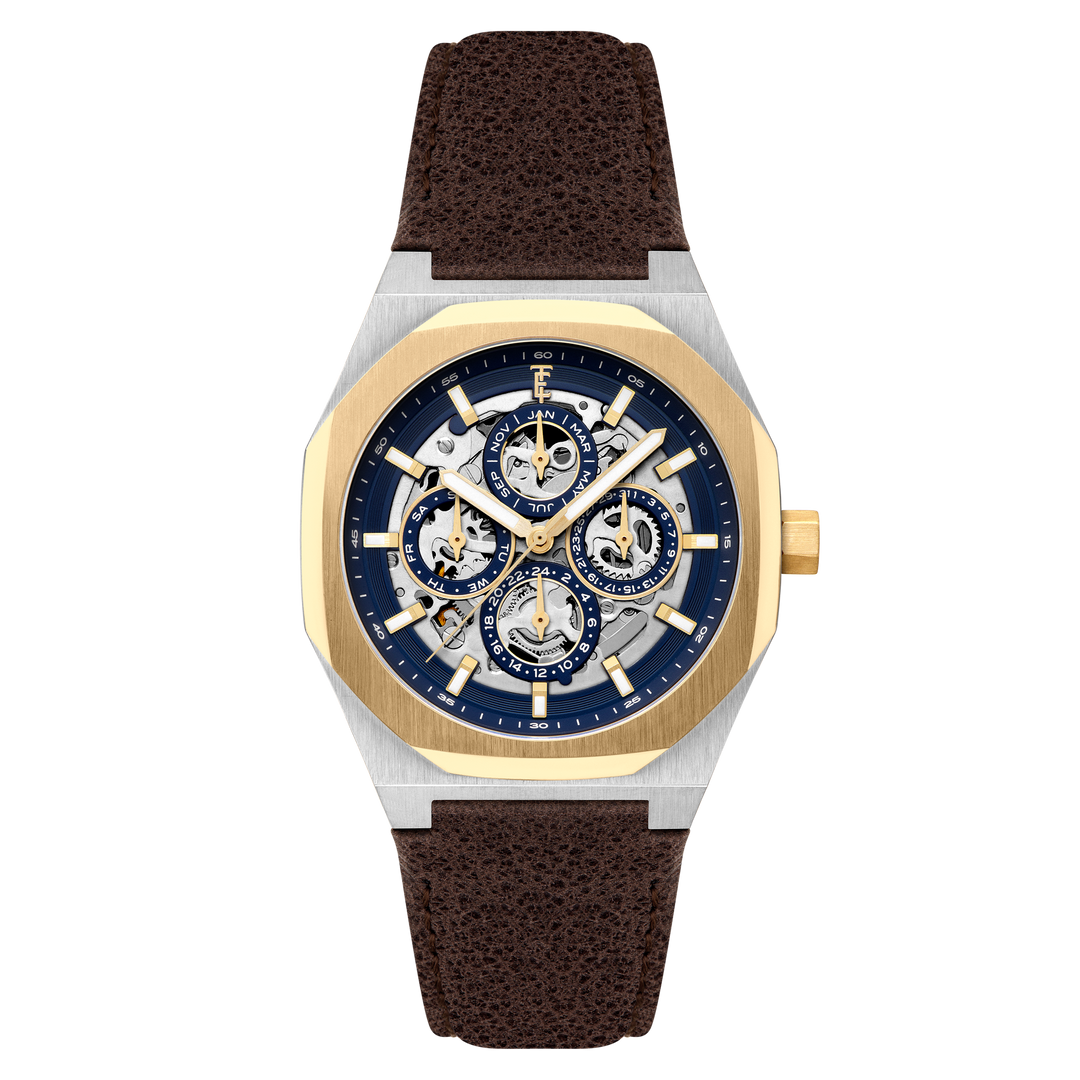 Discovery Drake Triple Calendar Skeleton Automatic Blue / Genuine Leather Blue D