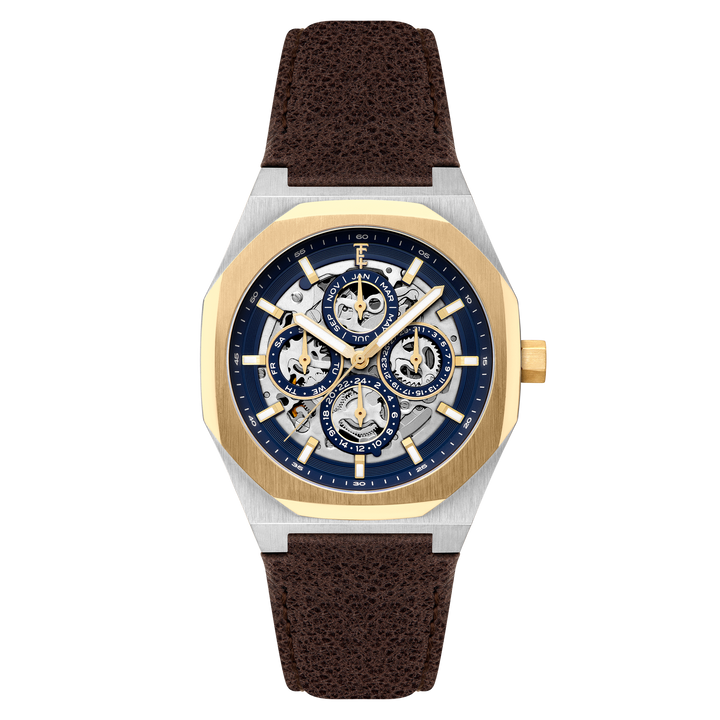 Discovery Drake Triple Calendar Skeleton Automatic Blue / Genuine Leather Blue D