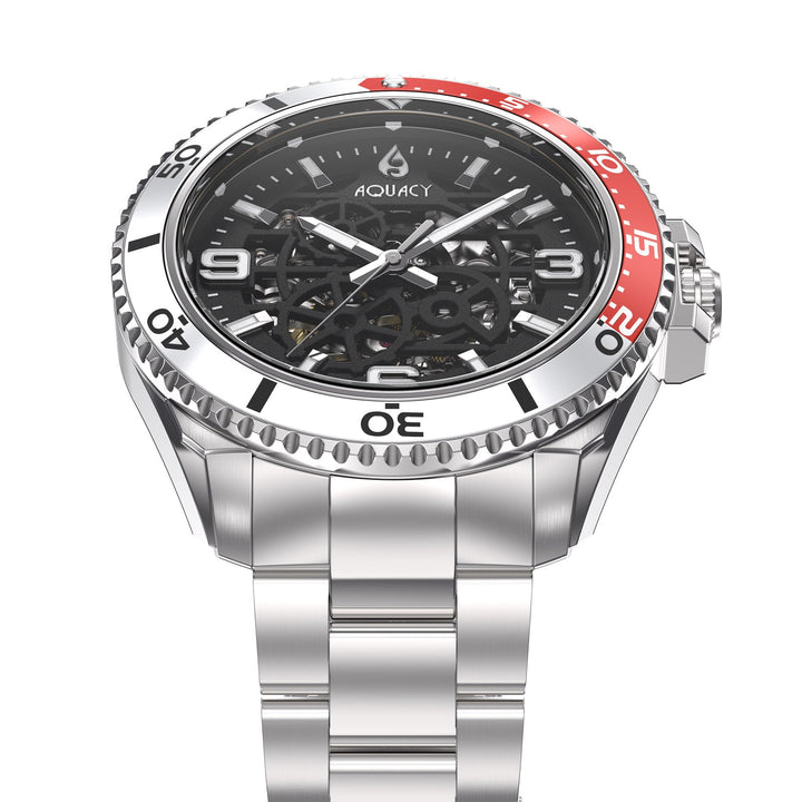Automatic Miyota Movement Skeleton Silver/Red | Black Dial