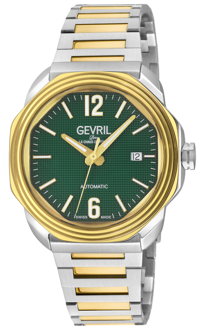 Roosevelt Gevril SS Case, IPYG Bezel, Green checkered dial, SS Bracelet. | Green