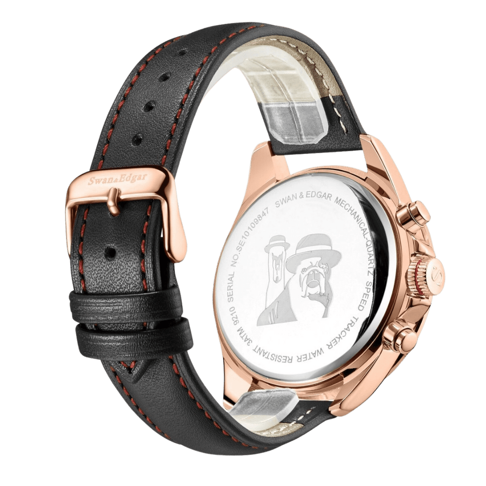 Speed Tracker Mechanical Quartz White Dial Black Leather Strap Rose Case Chronog