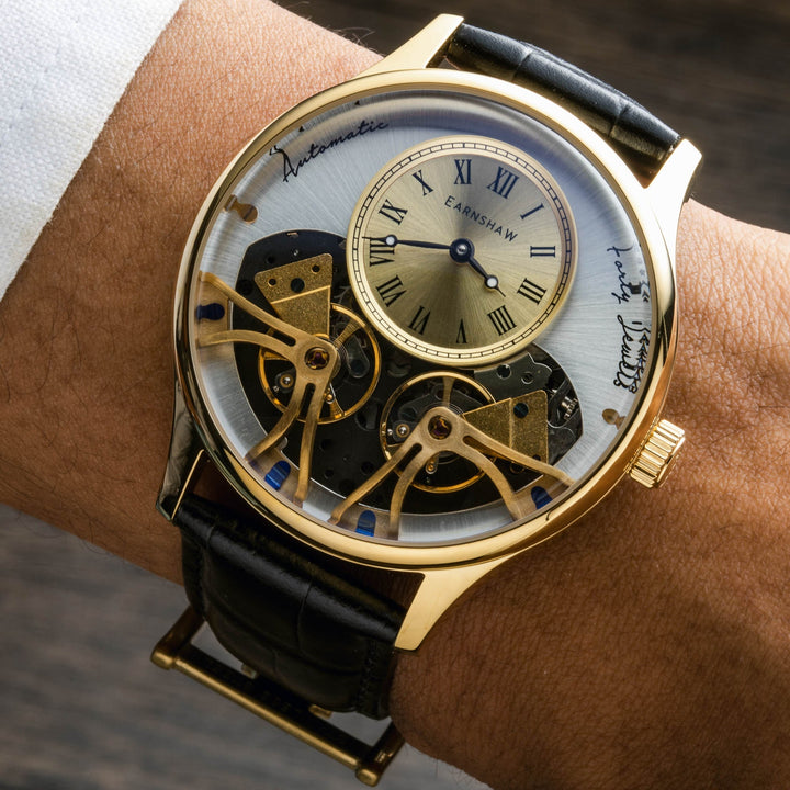 Thomas Earnshaw Scientists Faraday Double Barrel Automatic Gold / Leather | Gold