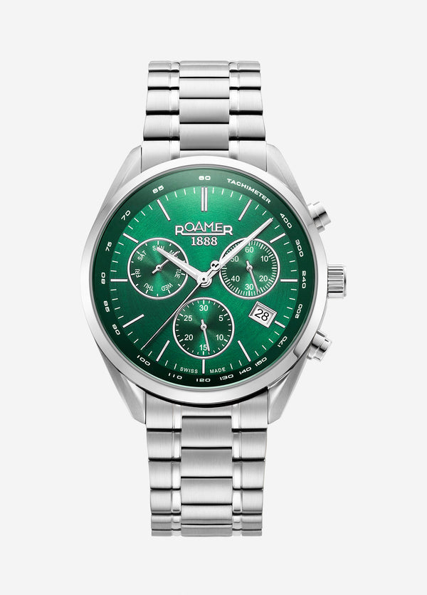 Pro Chrono Green sunray chronograph dial, stainless steel bracelet. Green Dial