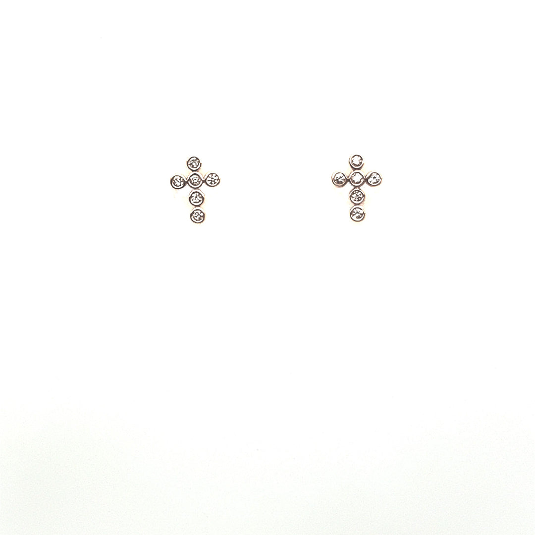 Bezel Diamond Cross Studs