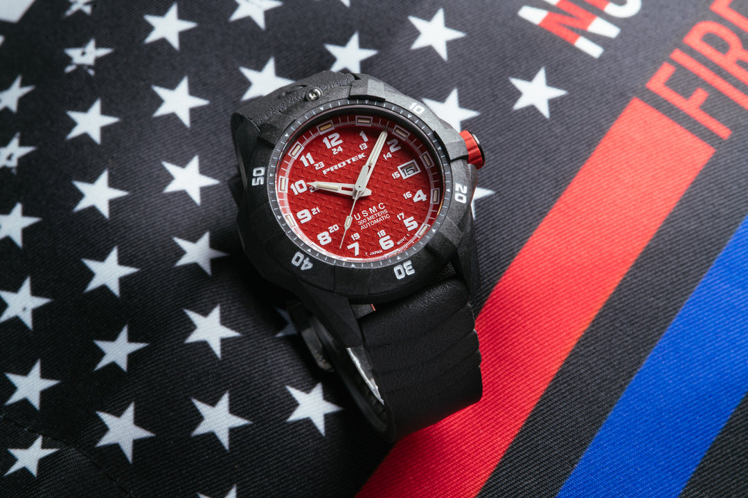 CARBON COMPOSITE USMC  AUTOMATIC DIVE 1210 SERIES CARBON CASE/RED DIAL/BLACK STR