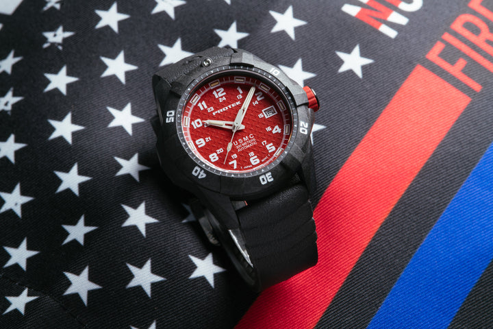 CARBON COMPOSITE USMC  AUTOMATIC DIVE 1210 SERIES CARBON CASE/RED DIAL/BLACK STR