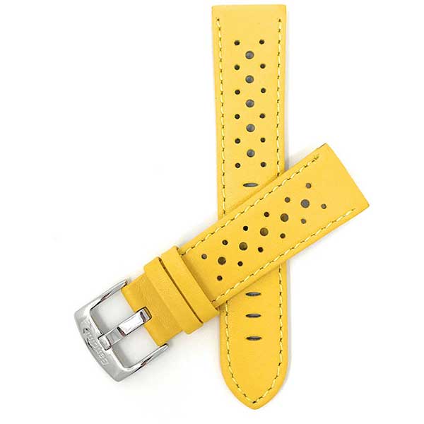 503 | Yellow 20mm Mens Leather Rally Strap, Perforated Racing Watch Band 20mm / 