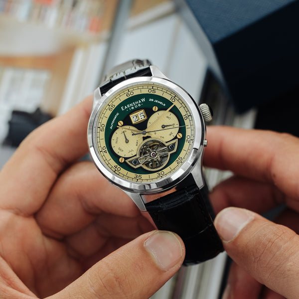 Baron Grand Date Calendar Open Heart Automatic Green / Leather | Green Dial