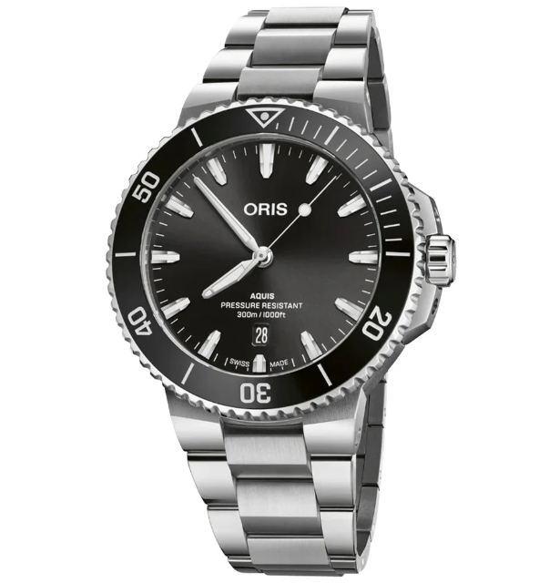 Aquis Date Black/Silver Stainless Steel Black Dial