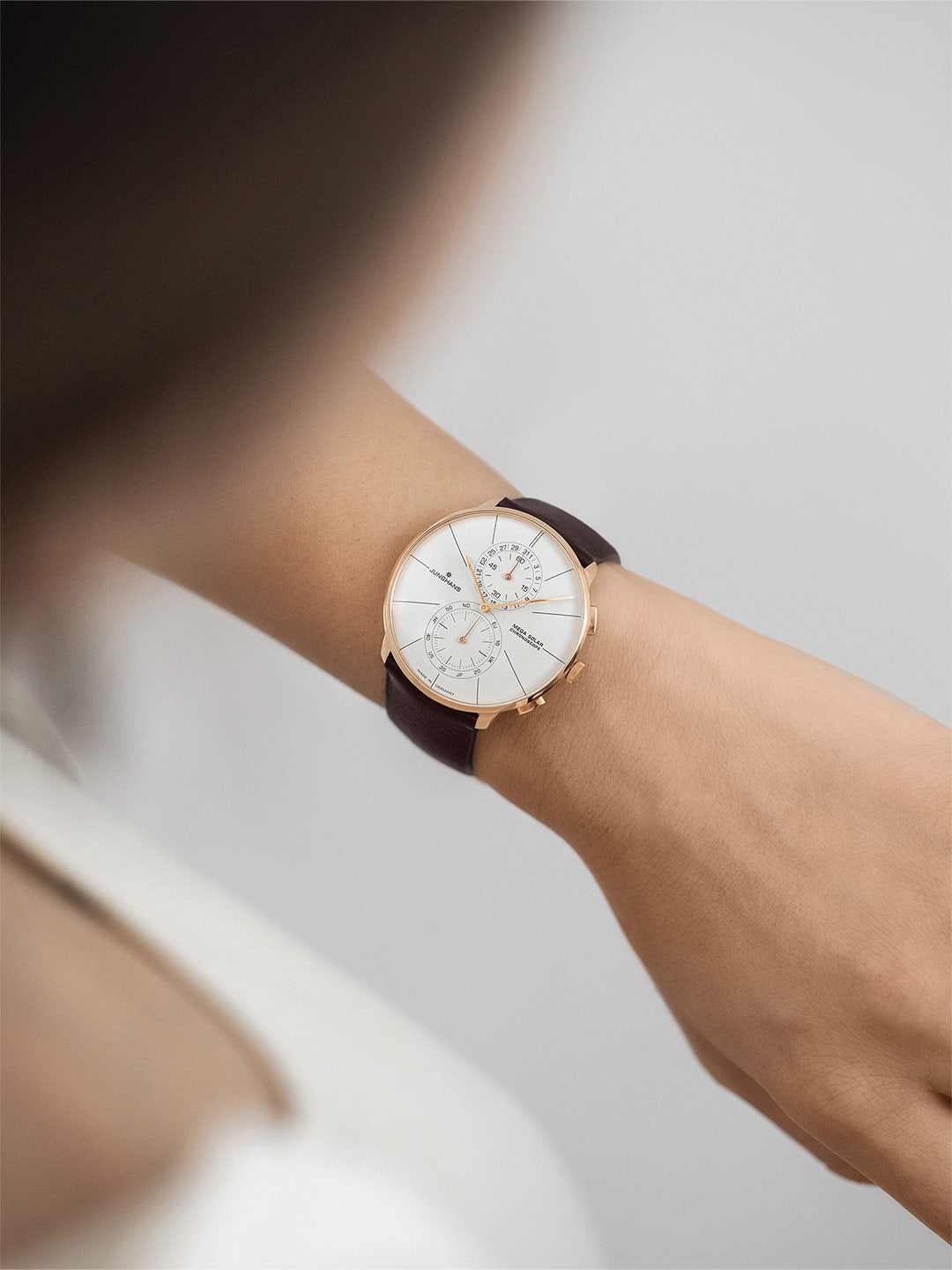 Meister Fein Chronoscope Mega Solar White Dial / Dark Brown Leather White Dial
