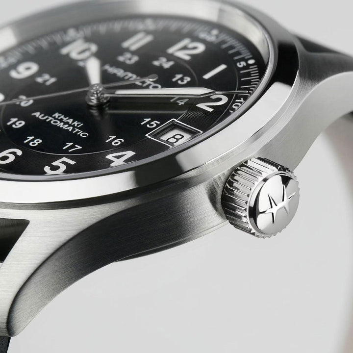 KHAKI FIELD Black / Leather Black Dial
