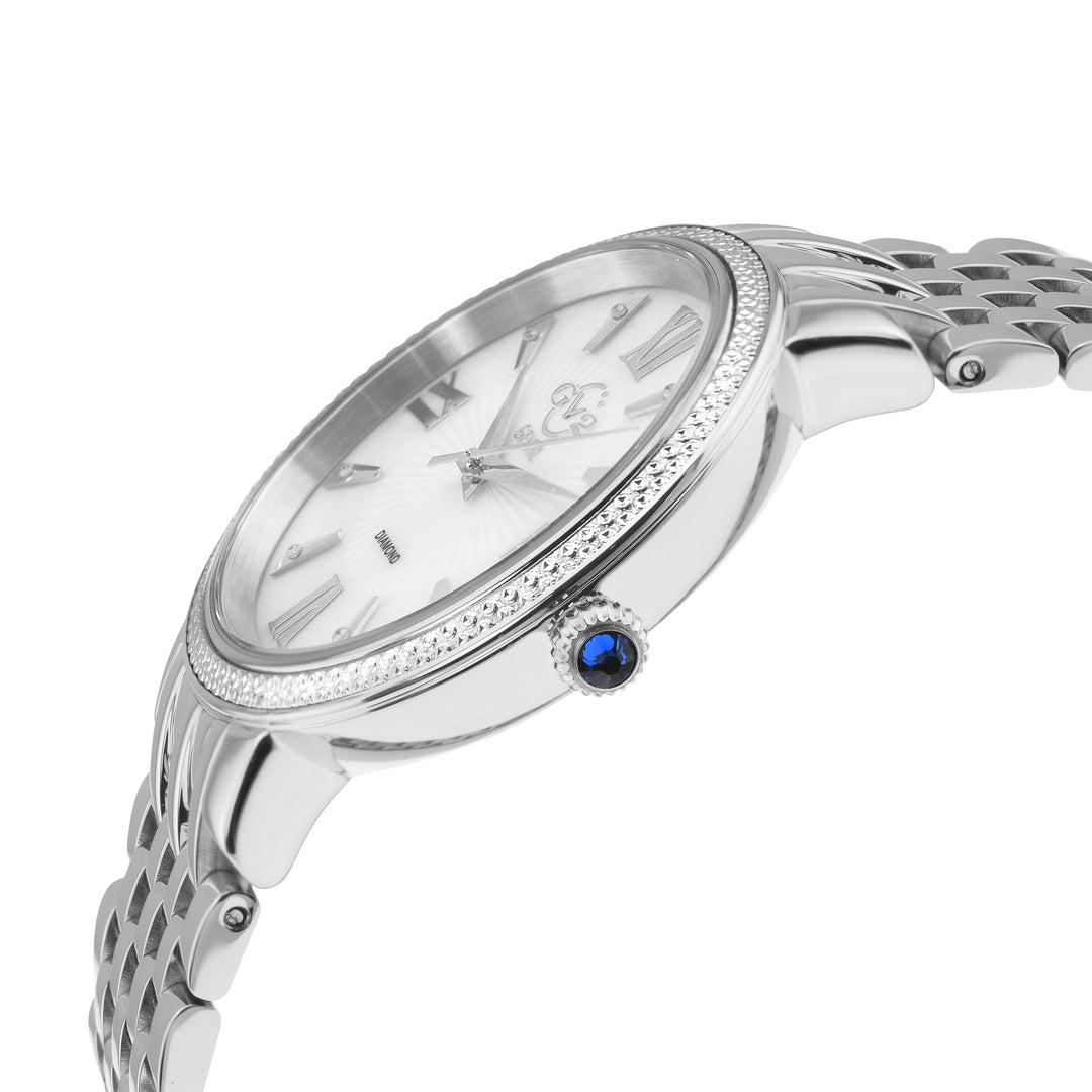 Genoa GV2 Women's Diamond Swiss Quartz Watch, White MOP dial, Diamond Cut Bezel,