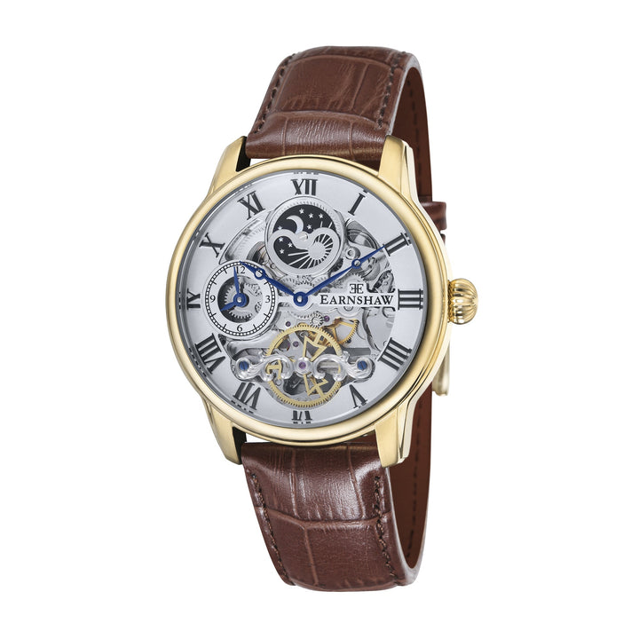 Longitude Automatic Skeleton Watch Silver White & Brown Gold / Genuine leather s