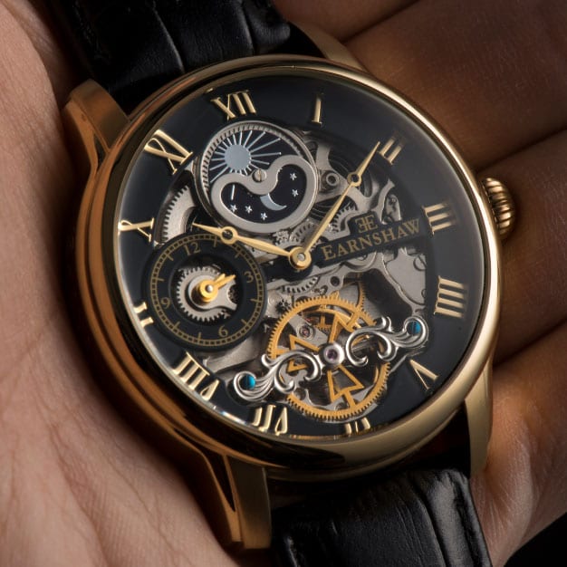 Longitude Automatic Skeleton Watch Black w/ Genuine leather strap | Black Dial