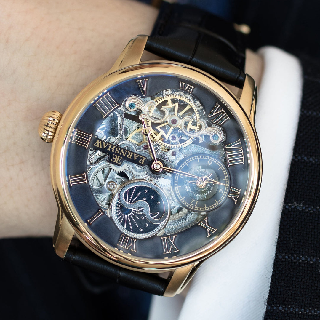 Longitude Automatic Skeleton Watch Black w/ Genuine leather strap | Black Dial