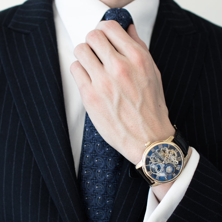 Longitude Automatic Skeleton Watch Black w/ Genuine leather strap | Black Dial