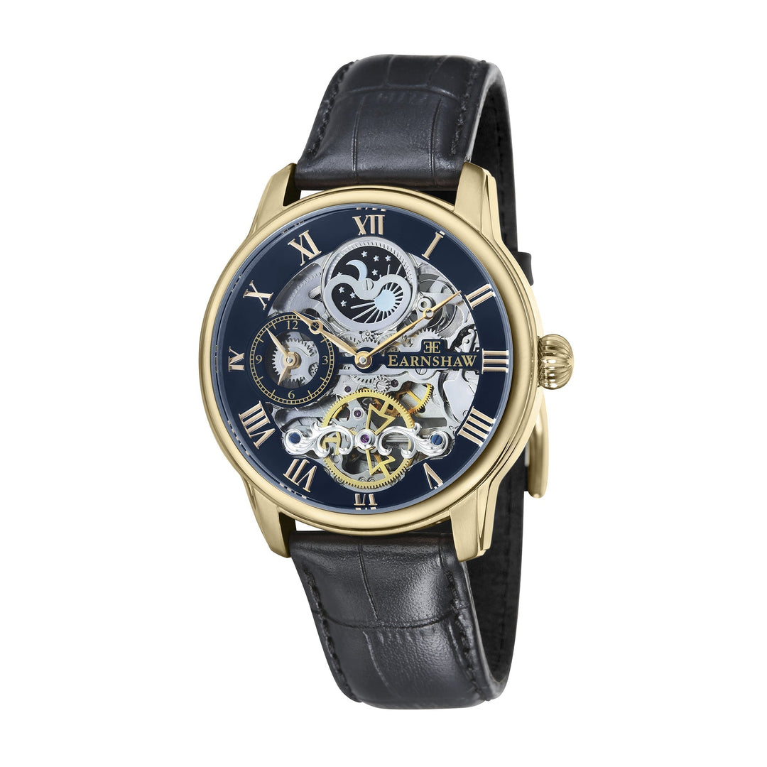 Longitude Automatic Skeleton Watch Black w/ Genuine leather strap | Black Dial