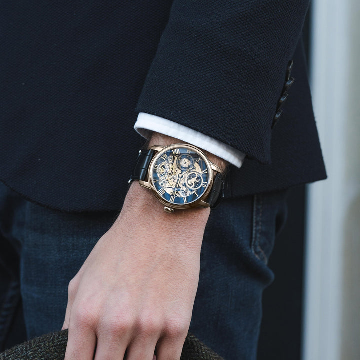 Longitude Automatic Skeleton Watch Black, Genuine leather strap | Semi-transpare