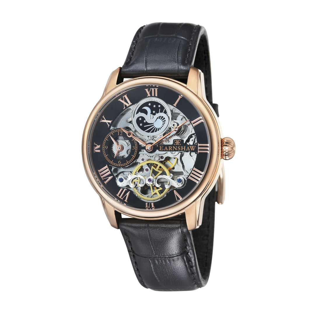 Longitude Automatic Skeleton Watch Black, Genuine leather strap | Semi-transpare