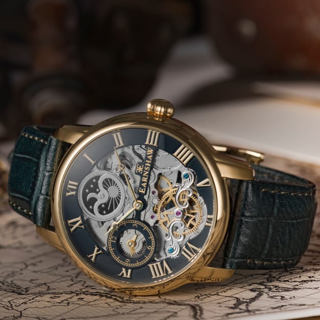 Longitude Automatic Skeleton Watch Green / Genuine leather strap | Semi-transpar