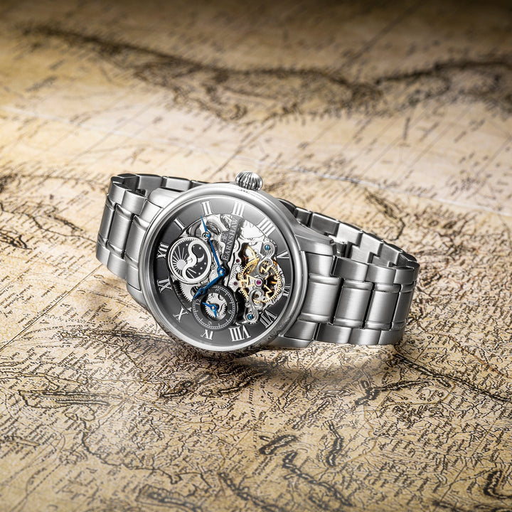 Longitude Automatic Skeleton Watch Grey & Stainless Steel / Solid bracelet Gray 