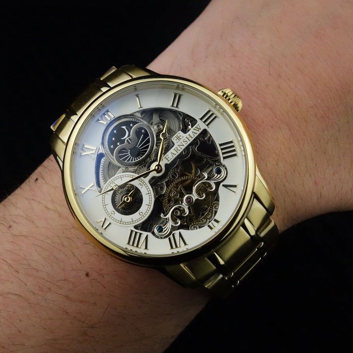 Longitude Automatic Skeleton Watch White & Ionic Plating Gold / Solid bracelet |