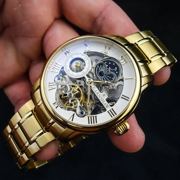 Longitude Automatic Skeleton Watch White & Ionic Plating Gold / Solid bracelet |