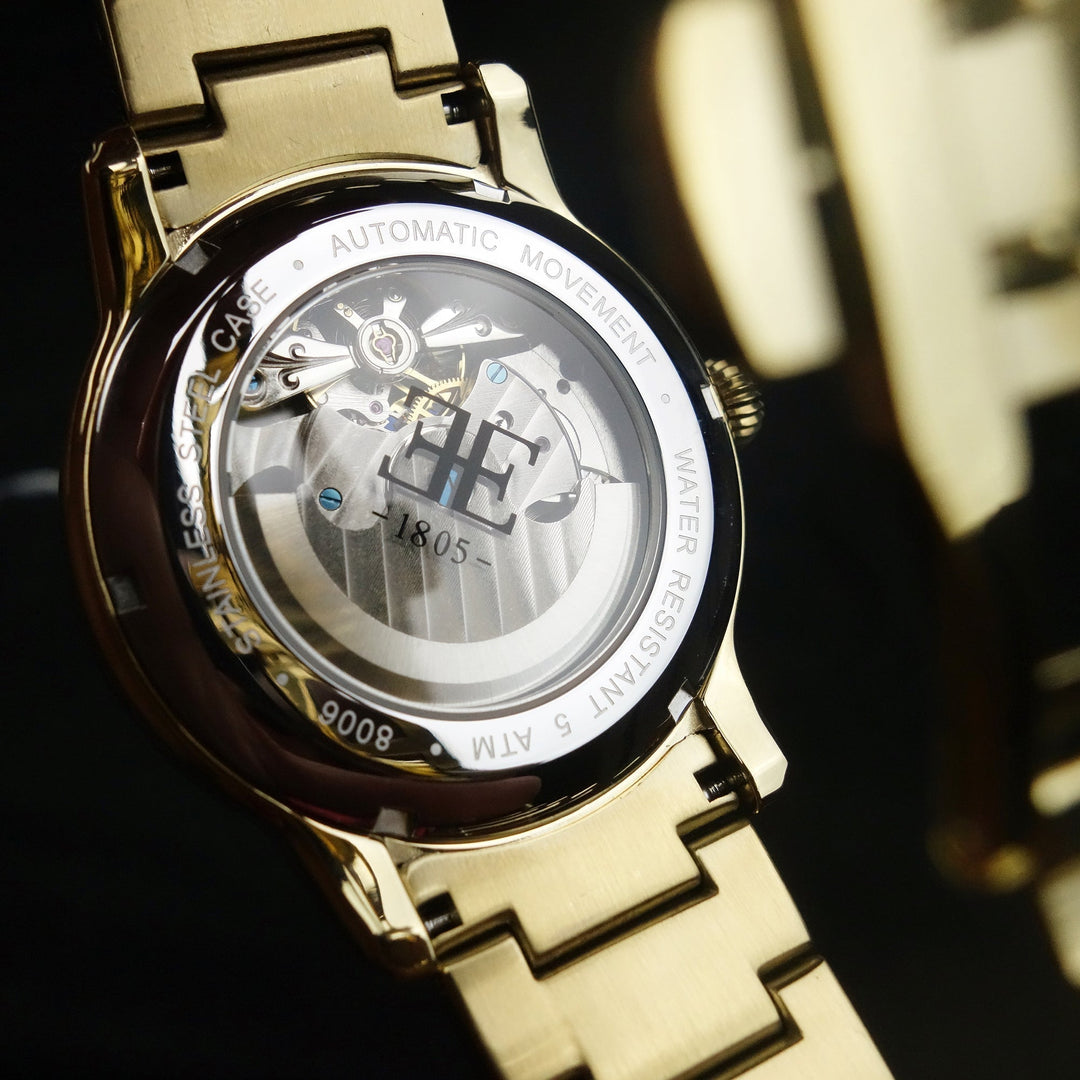 Longitude Automatic Skeleton Watch White & Ionic Plating Gold / Solid bracelet |