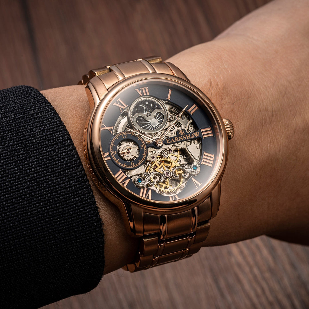 Longitude Automatic Skeleton Watch Black & Ionic Plating Rose Gold / Solid brace