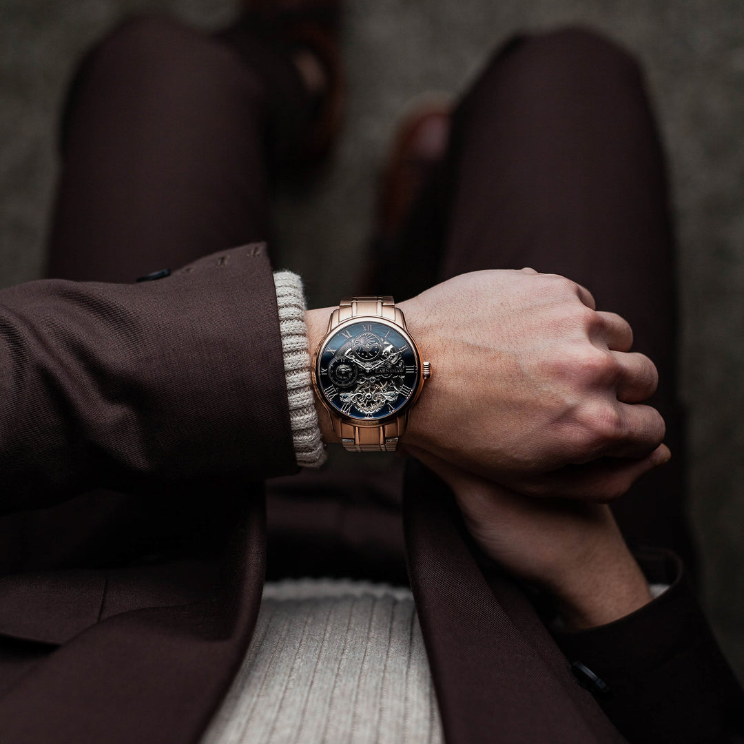 Longitude Automatic Skeleton Watch Black & Ionic Plating Rose Gold / Solid brace