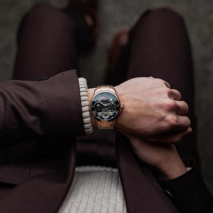 Longitude Automatic Skeleton Watch Black & Ionic Plating Rose Gold / Solid brace