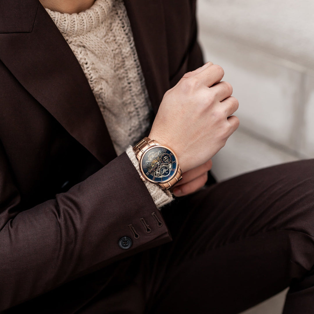 Longitude Automatic Skeleton Watch Black & Ionic Plating Rose Gold / Solid brace