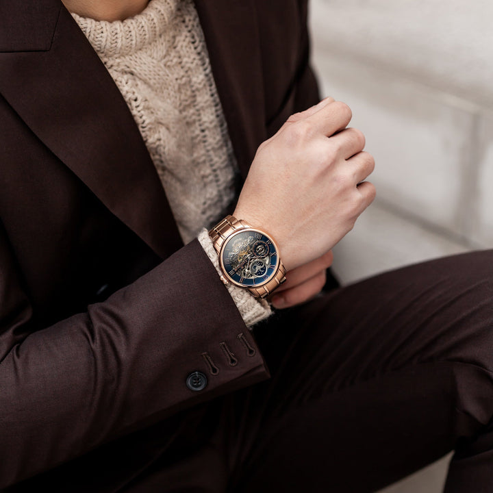 Longitude Automatic Skeleton Watch Black & Ionic Plating Rose Gold / Solid brace