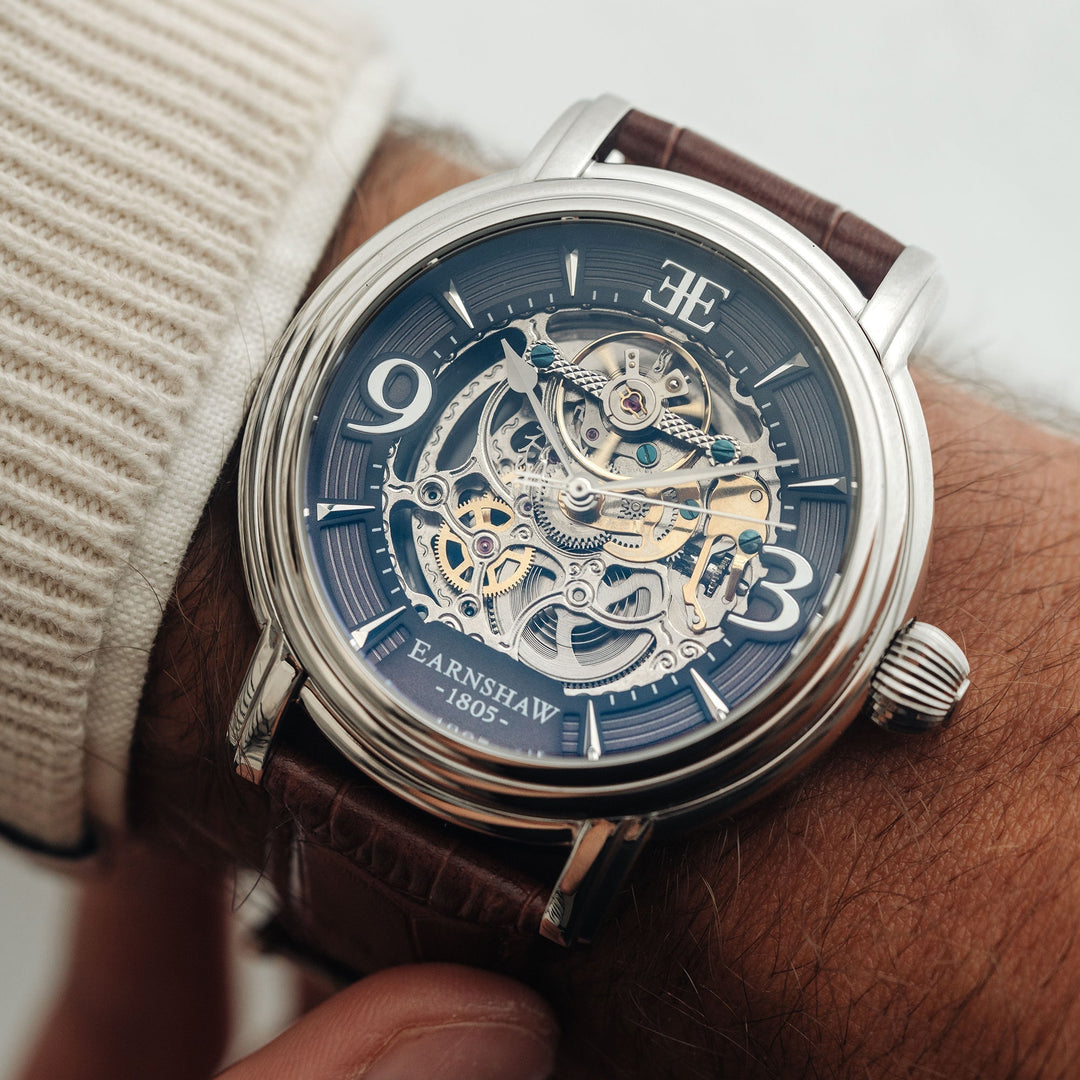 Longcase Automatic Skeleton Watch Grey & Brown / Genuine leather strap | Gray Di