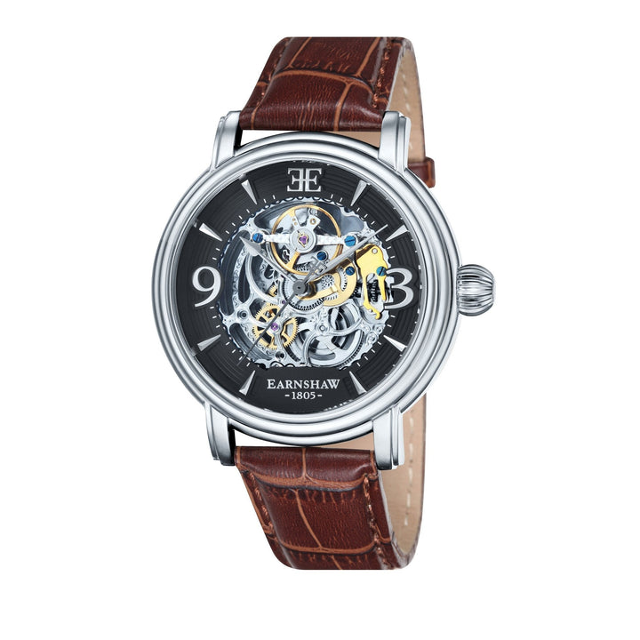 Longcase Automatic Skeleton Watch Grey & Brown / Genuine leather strap | Gray Di