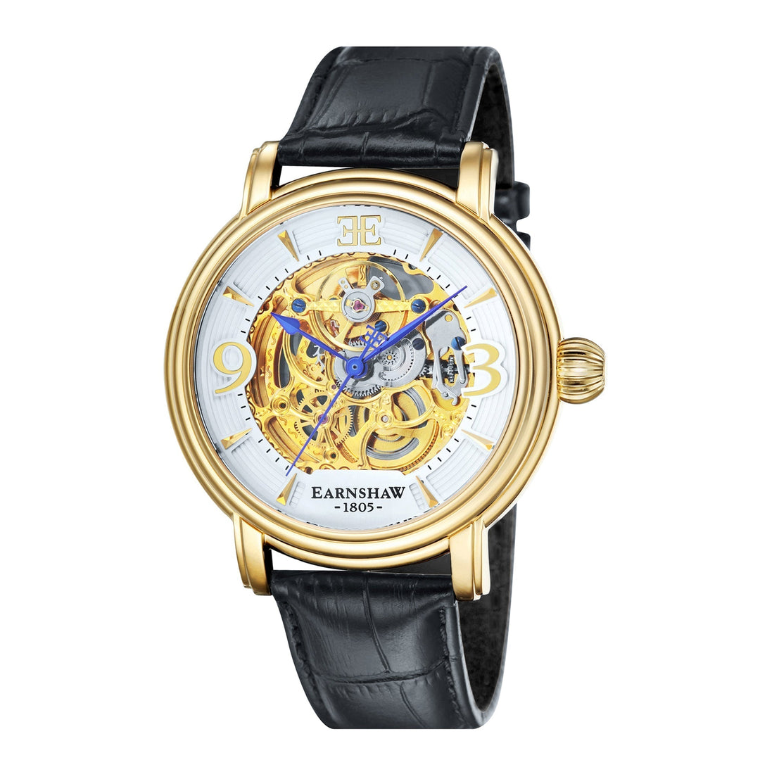 Longcase Automatic Skeleton Watch Silver White & Black / Genuine leather strap |