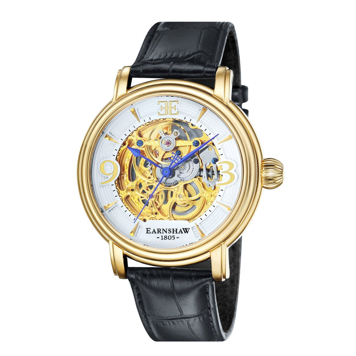 Longcase Automatic Skeleton Watch Silver White & Black / Genuine leather strap |