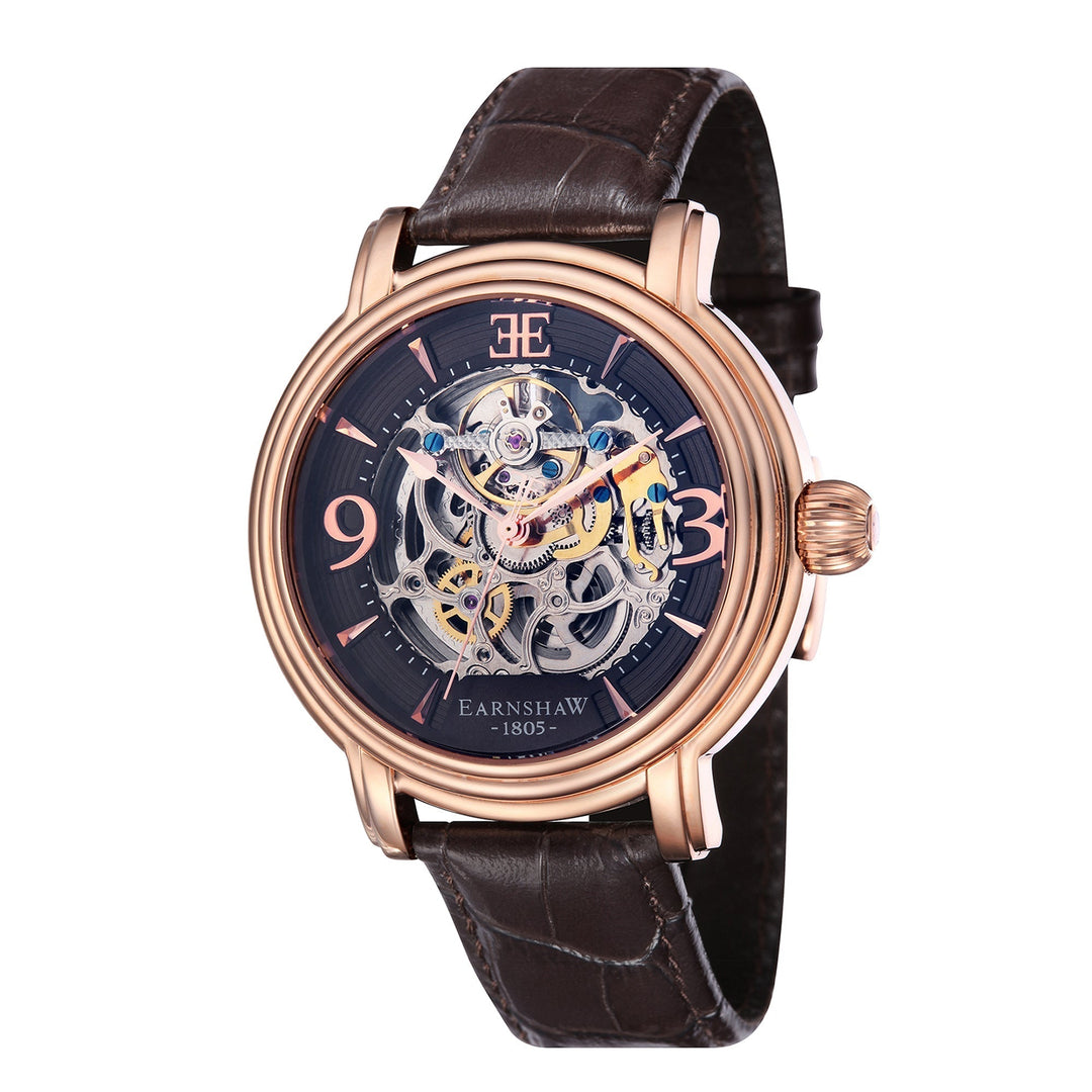Longcase Automatic Skeleton Watch Brown / Genuine leather strap | Brown Dial