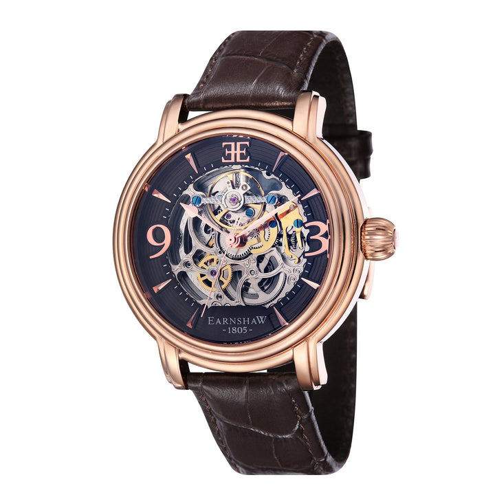 Longcase Automatic Skeleton Watch Brown / Genuine leather strap | Brown Dial