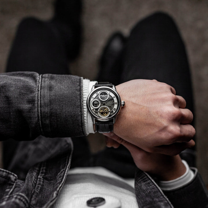 Longitude (Shadow Automatic) Automatic Skeleton Watch Silver White & Black / Gen