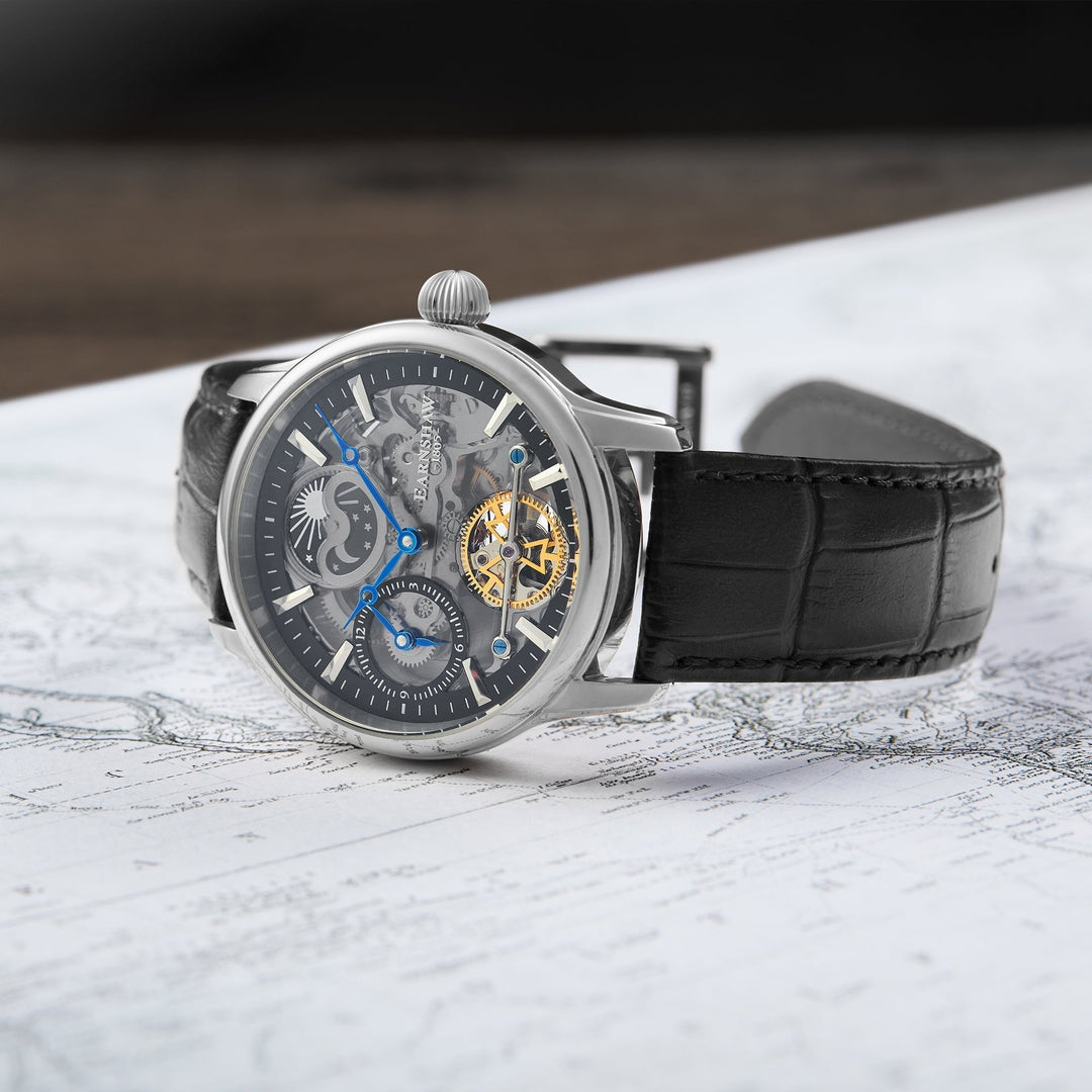 Longitude (Shadow Automatic) Automatic Skeleton Watch Black / Genuine leather st
