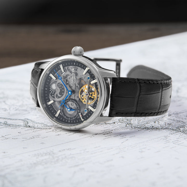 Longitude (Shadow Automatic) Automatic Skeleton Watch Black / Genuine leather st